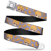 FRUITS BASKET Title Logo Full Color White/Purple Seatbelt Belt - Fruits Basket Chibi Kyo Soma and Cat Scattered Blue/Orange Webbing Seatbelt Belts Fruits Basket