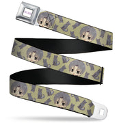 FRUITS BASKET Title Logo Full Color White/Purple Seatbelt Belt - Fruits Basket Chibi Shigure Soma and Dog Scattered Olive/Gray Webbing Seatbelt Belts Fruits Basket