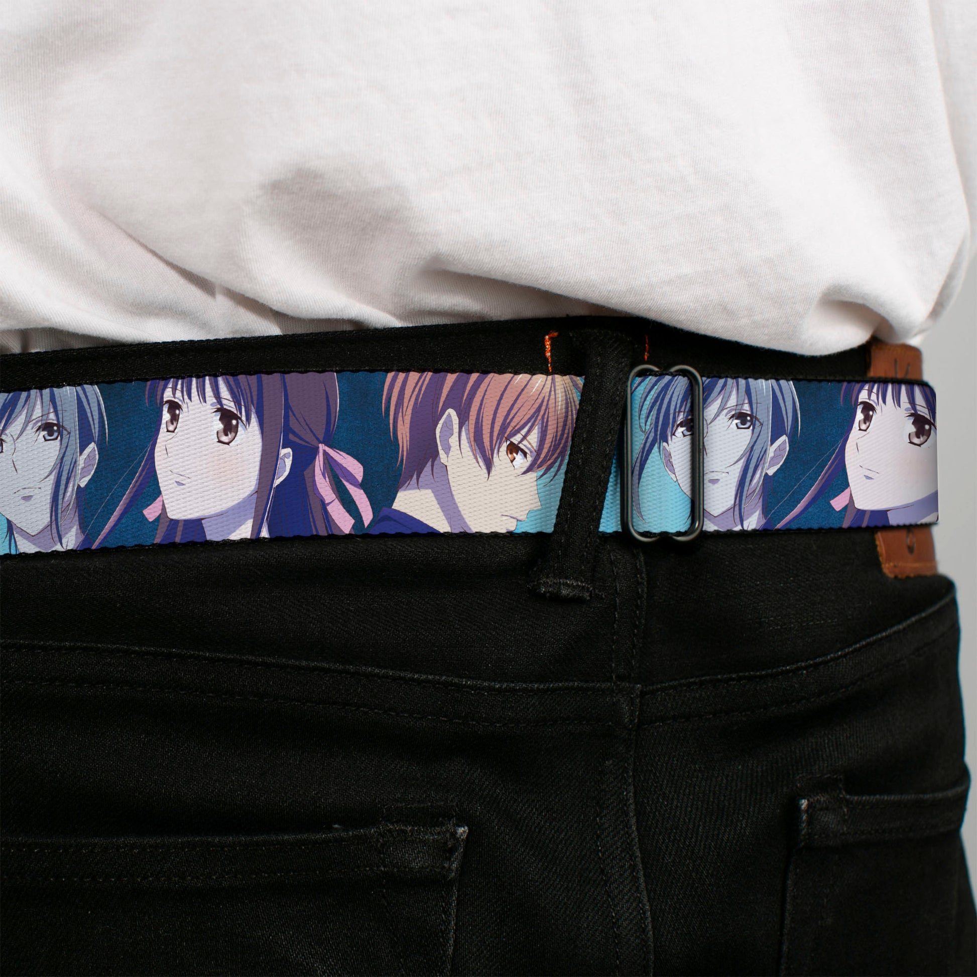 FRUITS BASKET Title Logo Full Color White/Purple Seatbelt Belt - Fruits Basket Yuki Tohru Kyo Final Season Group Pose Blues Webbing Seatbelt Belts Fruits Basket