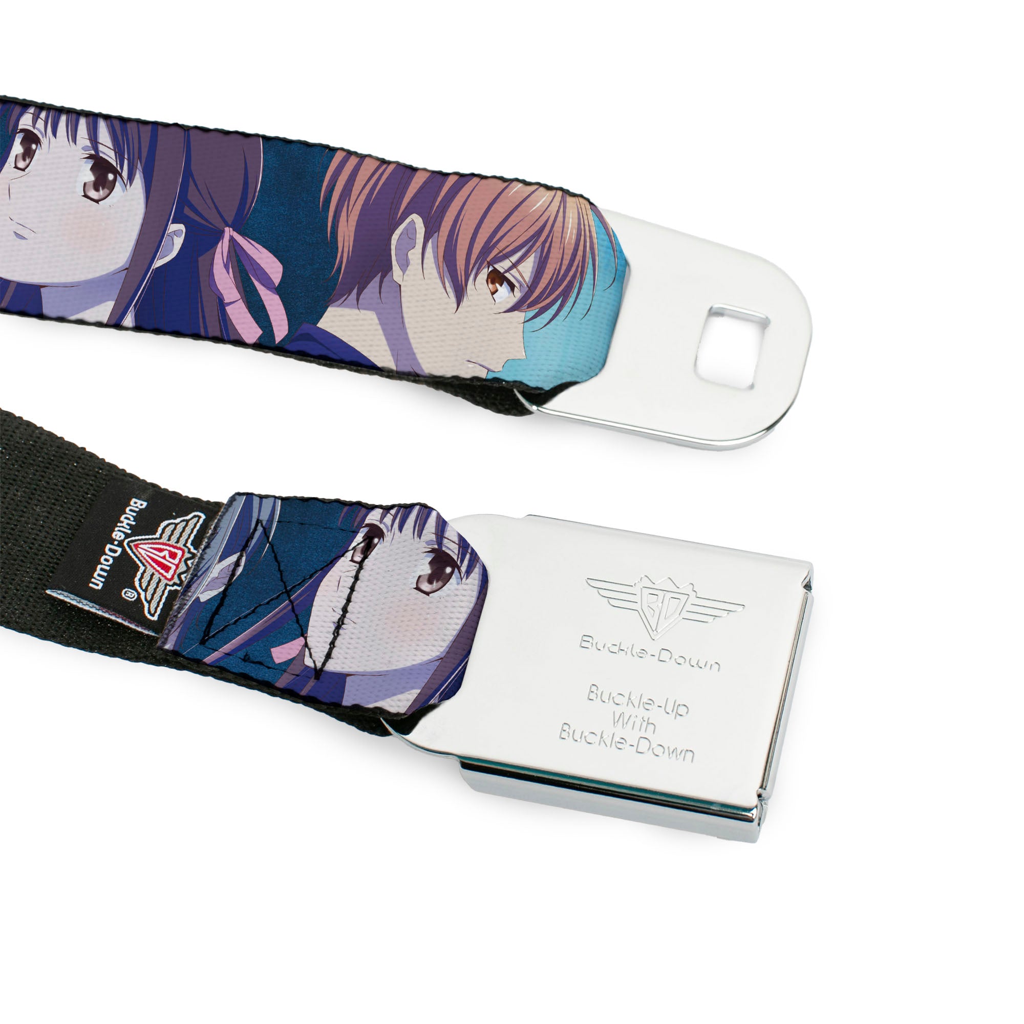 FRUITS BASKET Title Logo Full Color White/Purple Seatbelt Belt - Fruits Basket Yuki Tohru Kyo Final Season Group Pose Blues Webbing Seatbelt Belts Fruits Basket