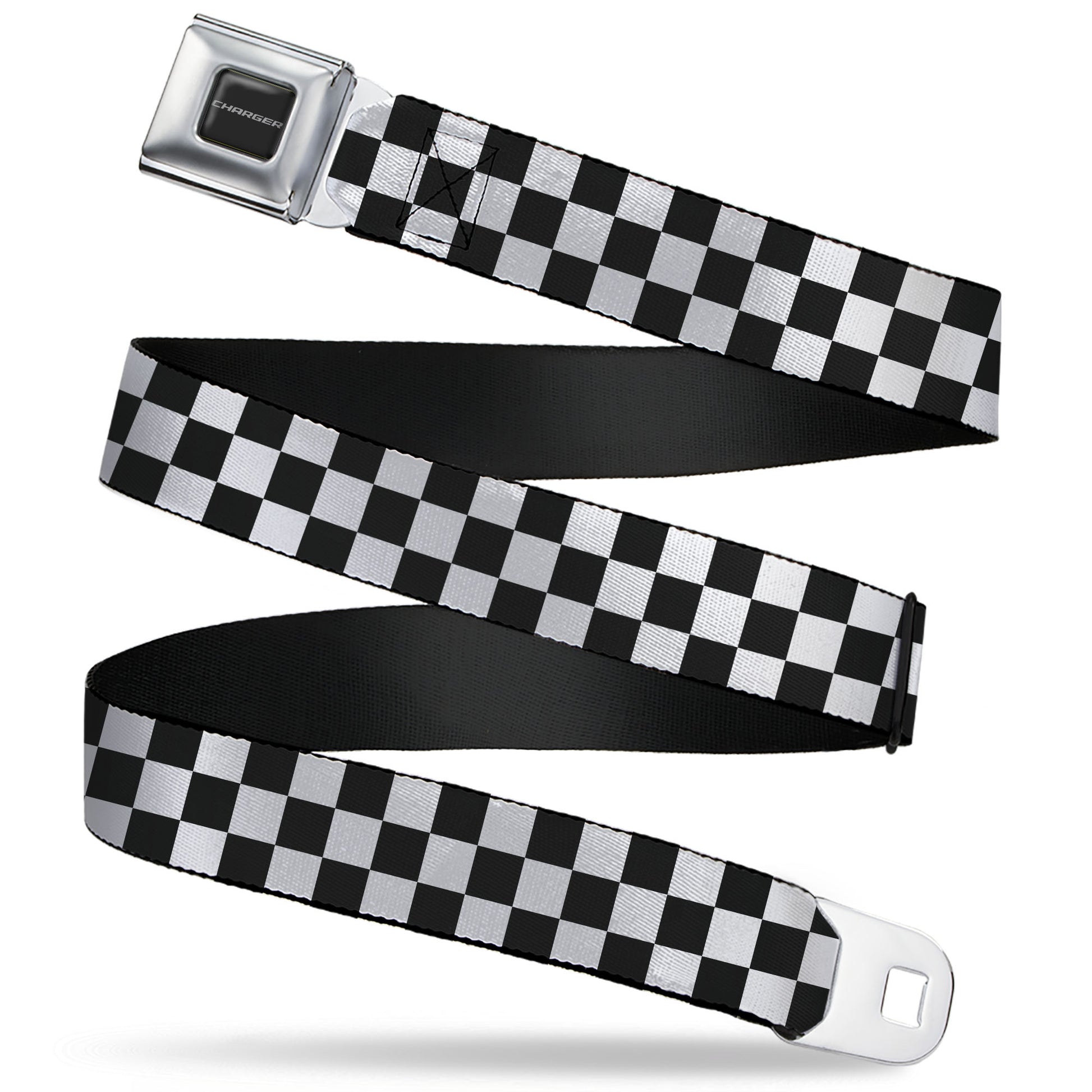 CHARGER Text Seatbelt Belt - Checker Black/White Webbing Seatbelt Belts Dodge