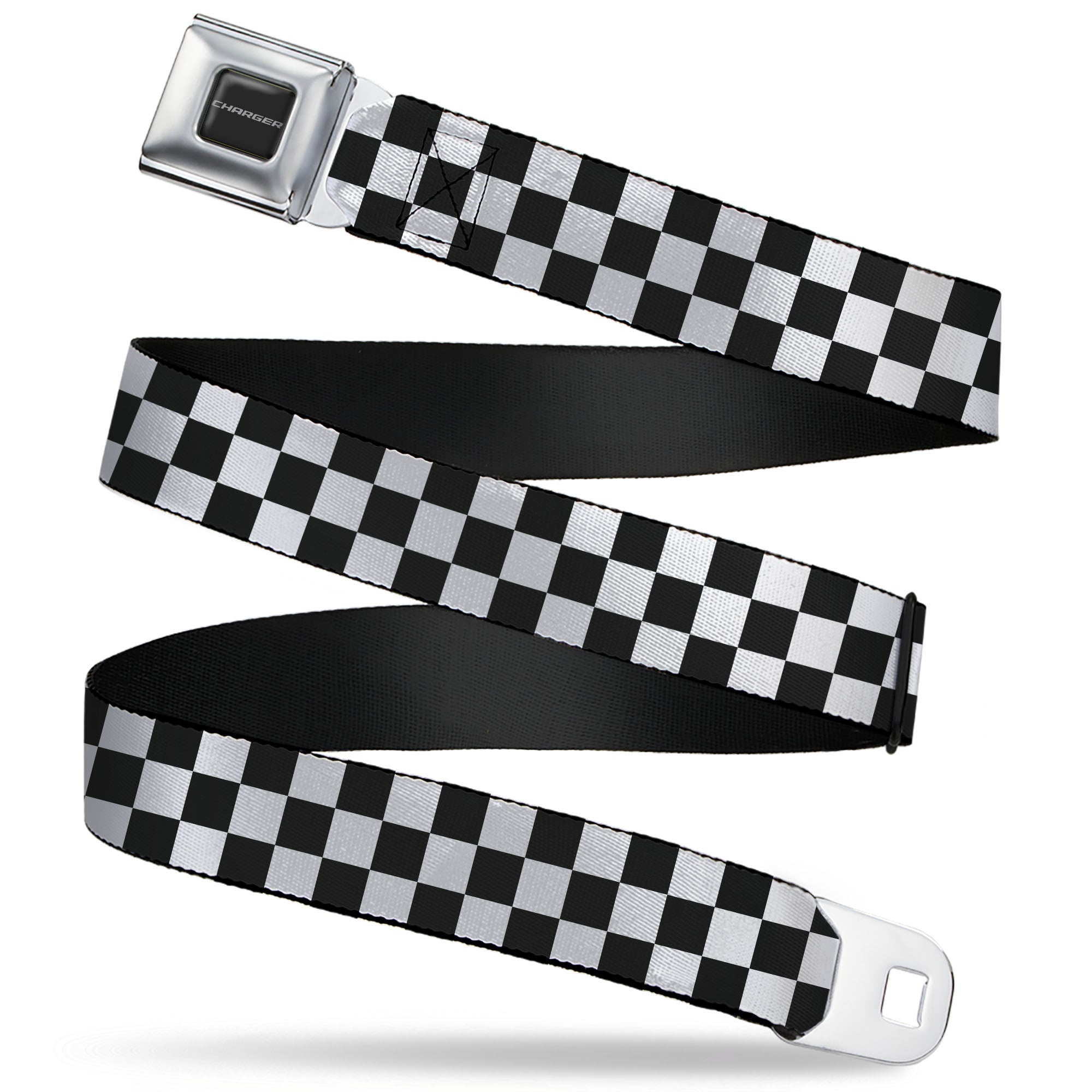 CHARGER Text Seatbelt Belt - Checker Black/White Webbing Seatbelt Belts Dodge