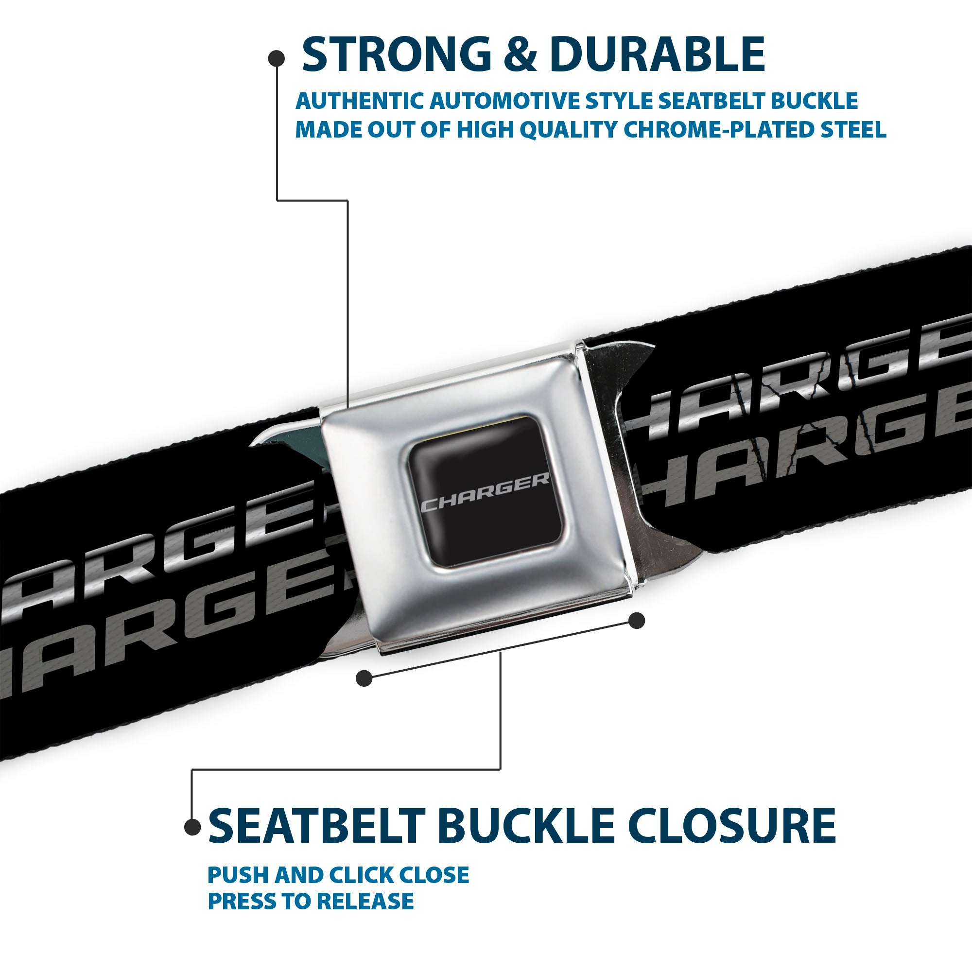 CHARGER Text Seatbelt Belt - CHARGER Double Repeat Black/Gray Webbing Seatbelt Belts Dodge