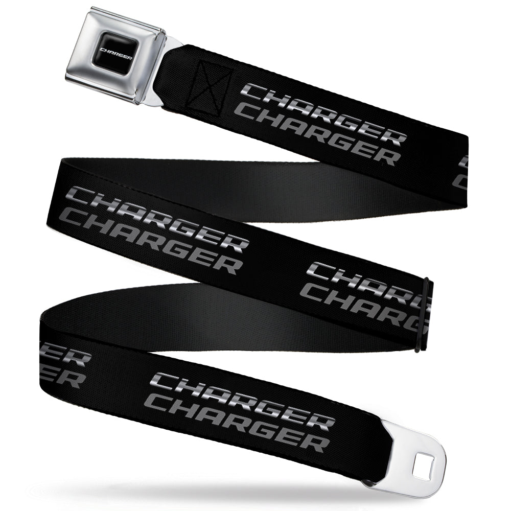 CHARGER Text Seatbelt Belt - CHARGER Double Repeat Black/Gray Webbing Seatbelt Belts Dodge