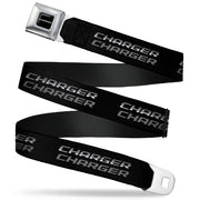 CHARGER Text Seatbelt Belt - CHARGER Double Repeat Black/Gray Webbing Seatbelt Belts Dodge