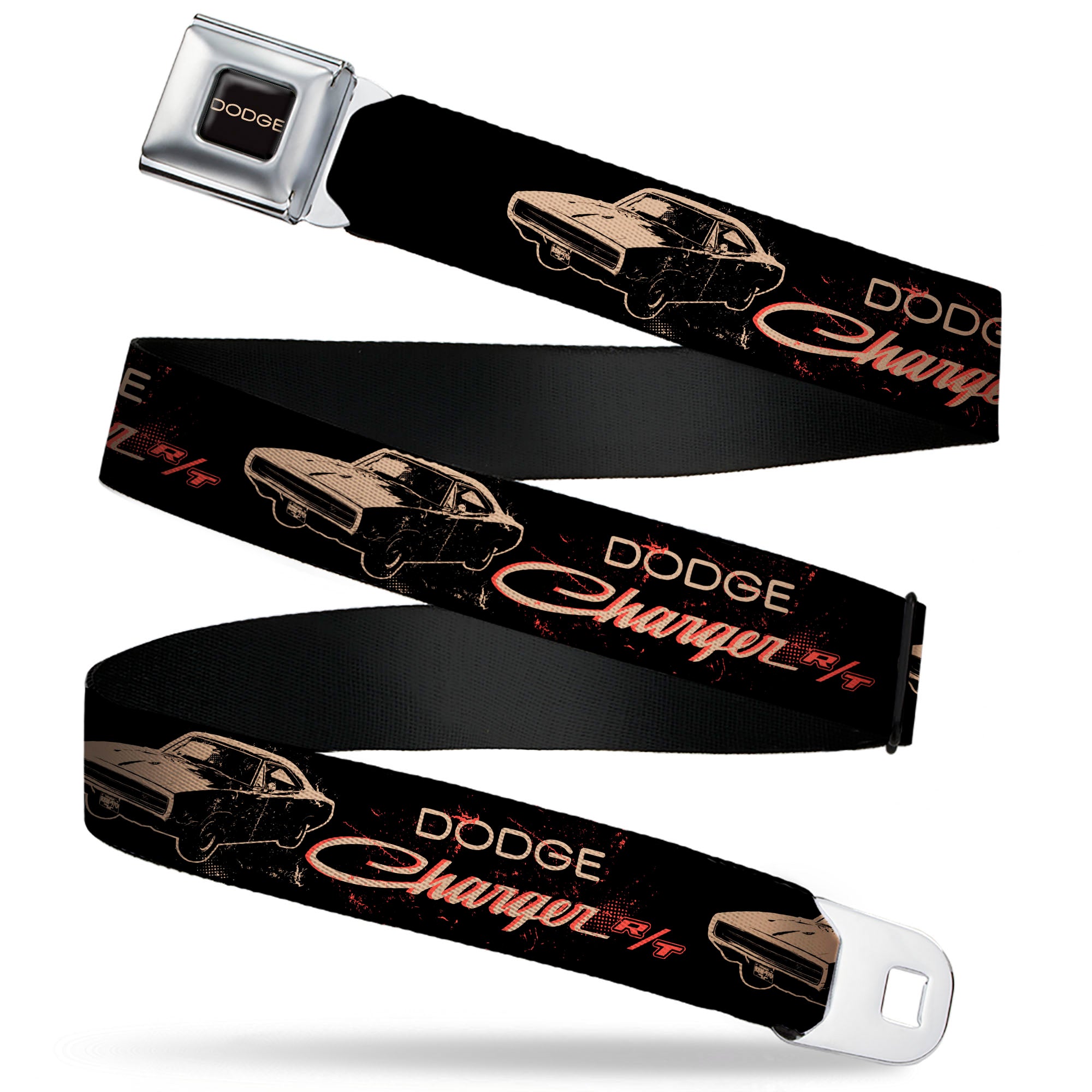 DODGE Text Full Color Black/Tan Seatbelt Belt - DODGE CHARGER R/T Prof ...