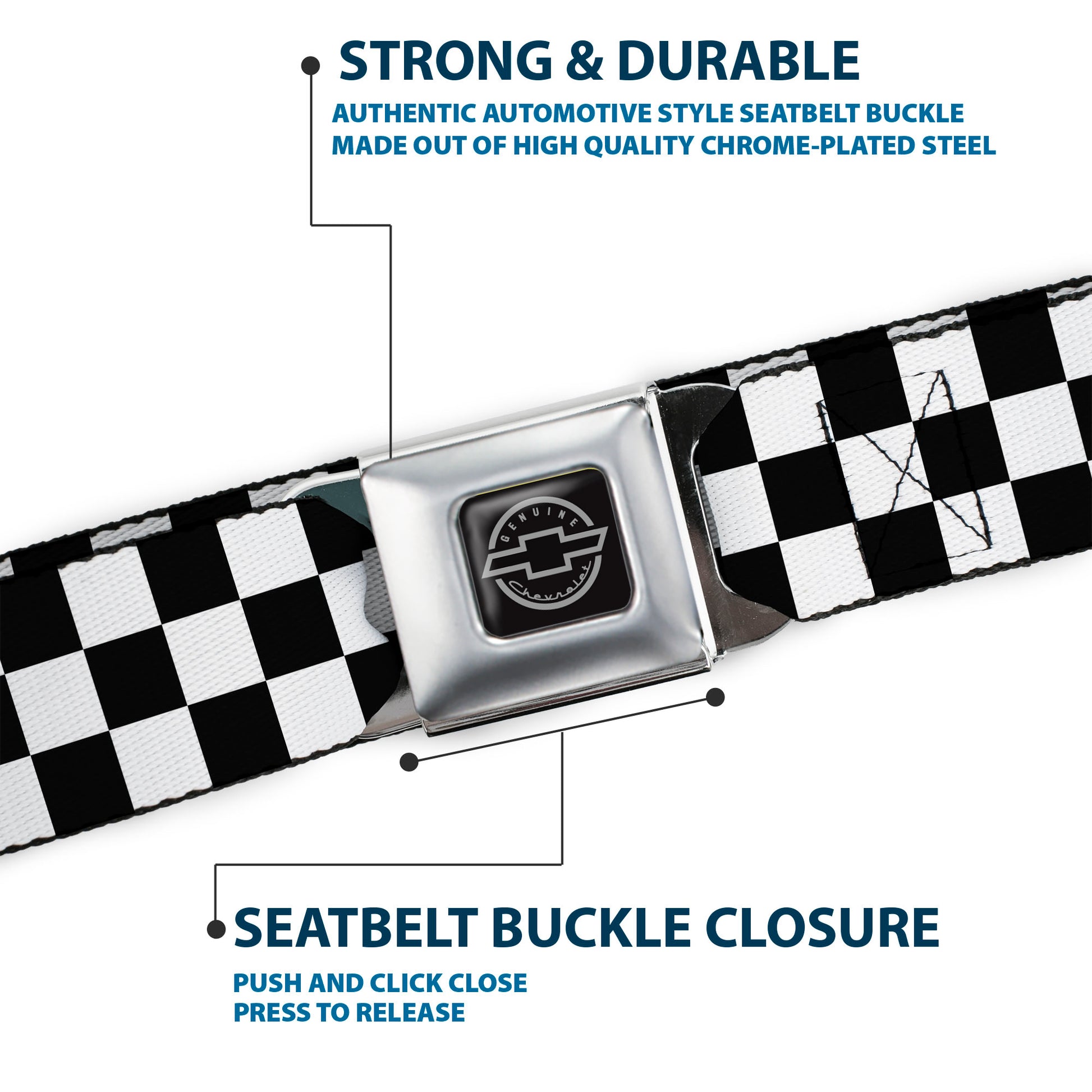 Chevy Seatbelt Belt - Checker Black/White Webbing Seatbelt Belts GM General Motors
