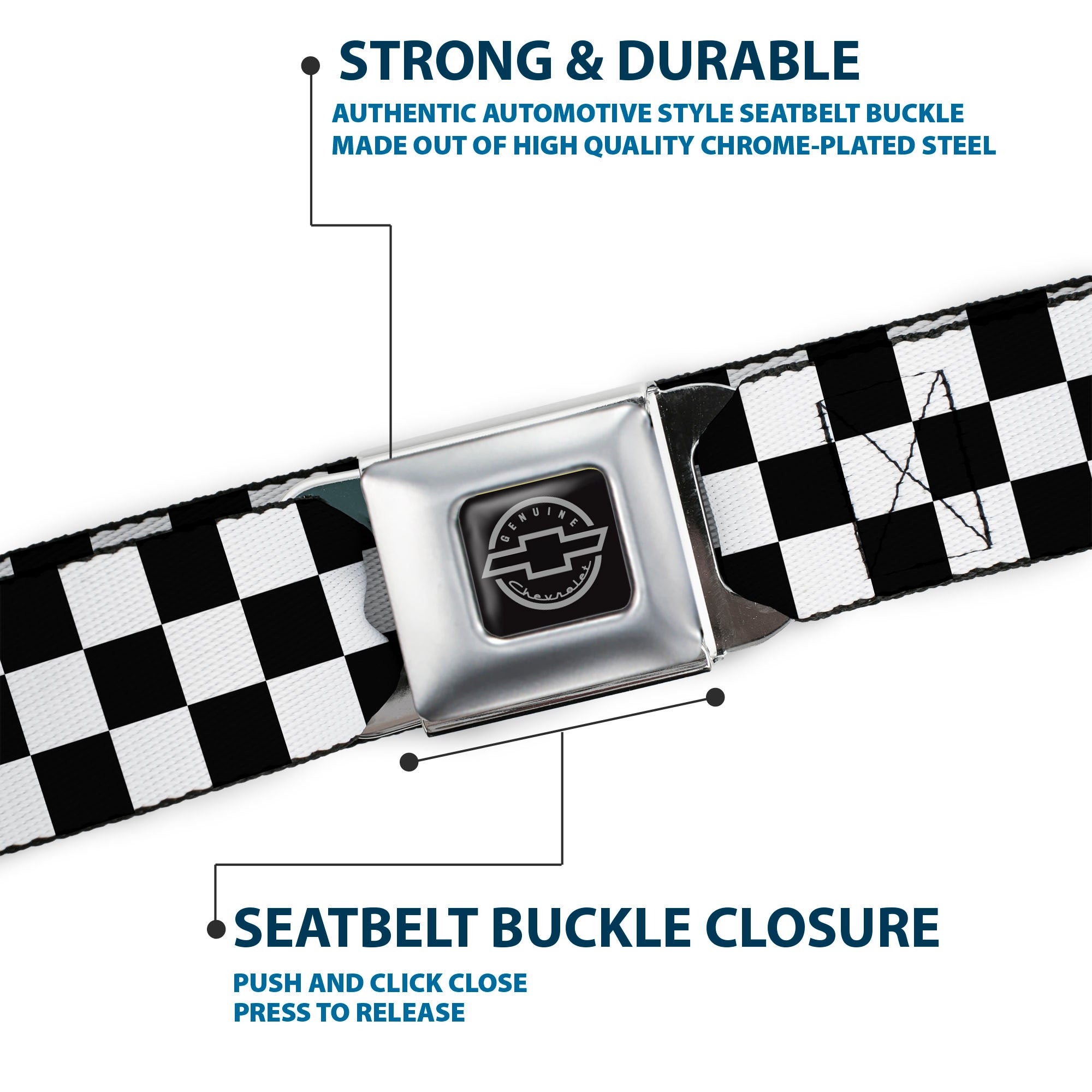 Chevy Seatbelt Belt - Checker Black/White Webbing Seatbelt Belts GM General Motors