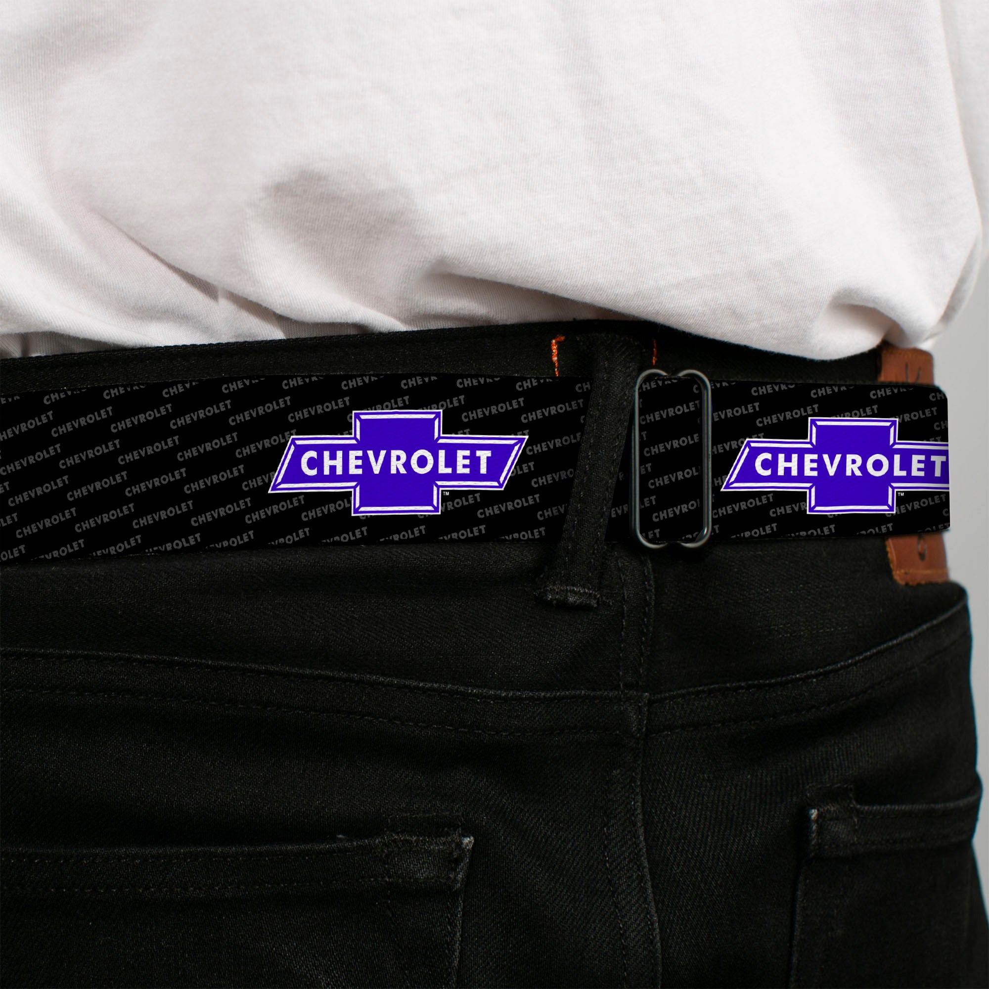 Chevy Seatbelt Belt - Chevy Bowtie REPEAT w/Text Webbing Seatbelt Belts GM General Motors
