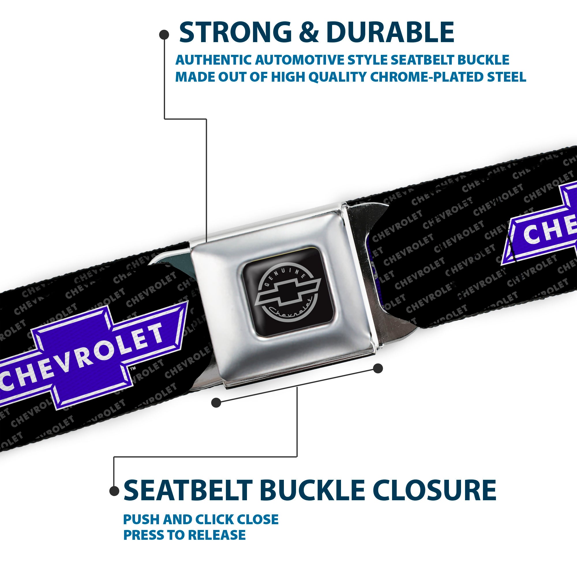 Chevy Seatbelt Belt - Chevy Bowtie REPEAT w/Text Webbing Seatbelt Belts GM General Motors