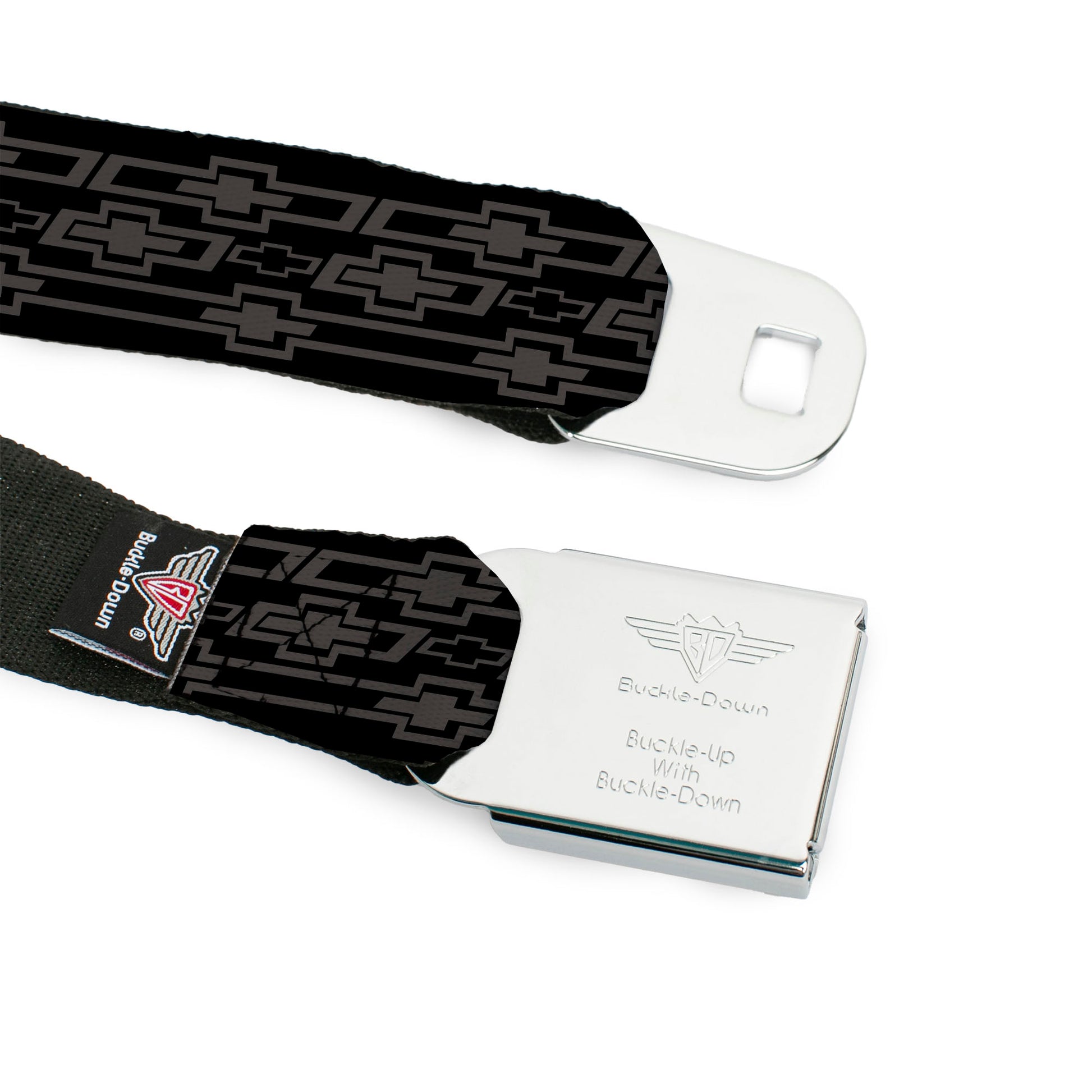 Chevy Seatbelt Belt - Retro Chevy Bowtie Monogram Black/Gray Webbing Seatbelt Belts GM General Motors