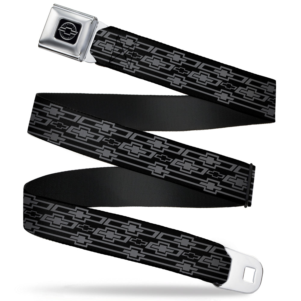 Chevy Seatbelt Belt - Retro Chevy Bowtie Monogram Black/Gray Webbing Seatbelt Belts GM General Motors