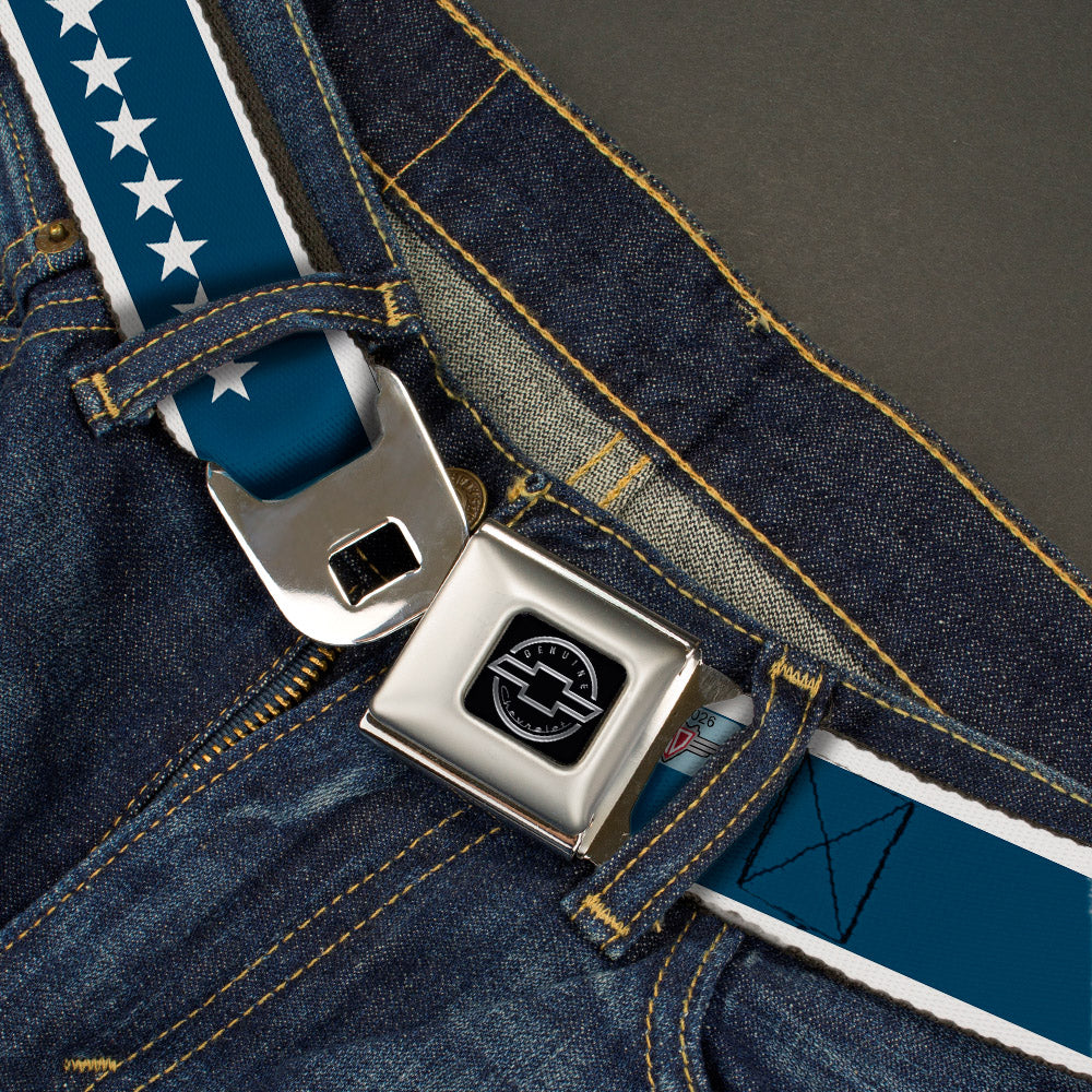 Chevy Seatbelt Belt - CHEVROLET Bowtie/Stars Blue/White Webbing Seatbelt Belts GM General Motors