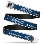 Chevy Seatbelt Belt - CHEVROLET Bowtie/Stars Blue/White Webbing Seatbelt Belts GM General Motors