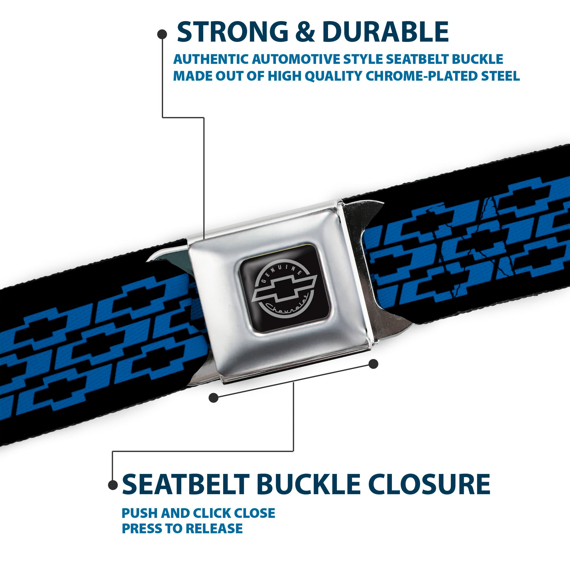 Chevy Seatbelt Belt - Chevy Bowties 3-Row Black/Blue Webbing Seatbelt Belts GM General Motors