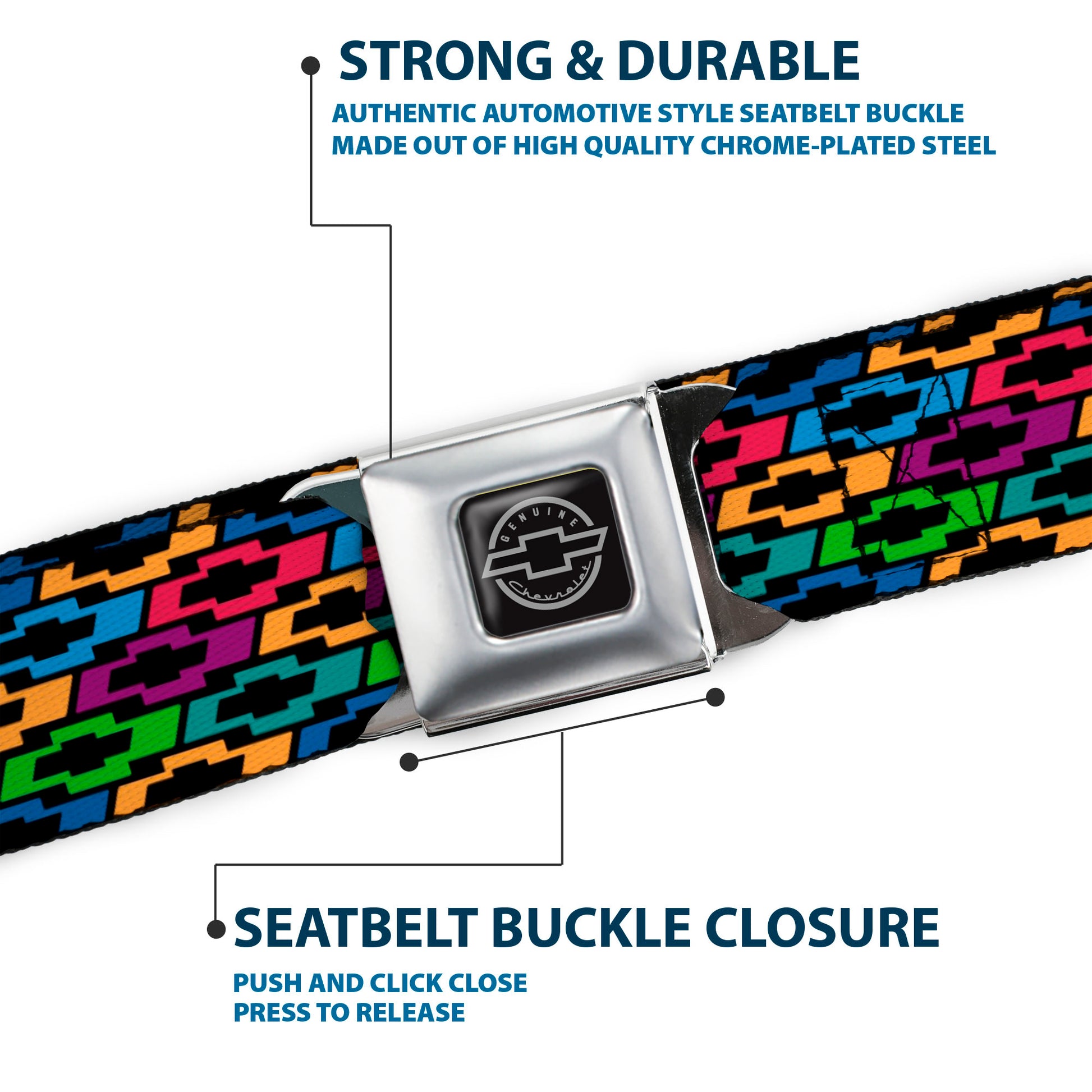 Chevy Seatbelt Belt - Chevy Bowties 5-Row Black/Multi Color Webbing Seatbelt Belts GM General Motors