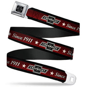 Chevy Seatbelt Belt - Vintage CHEVROLET Bowtie SINCE 1911/Stars Stripe Black/Red/Ivory (1934 logo) Webbing Seatbelt Belts GM General Motors