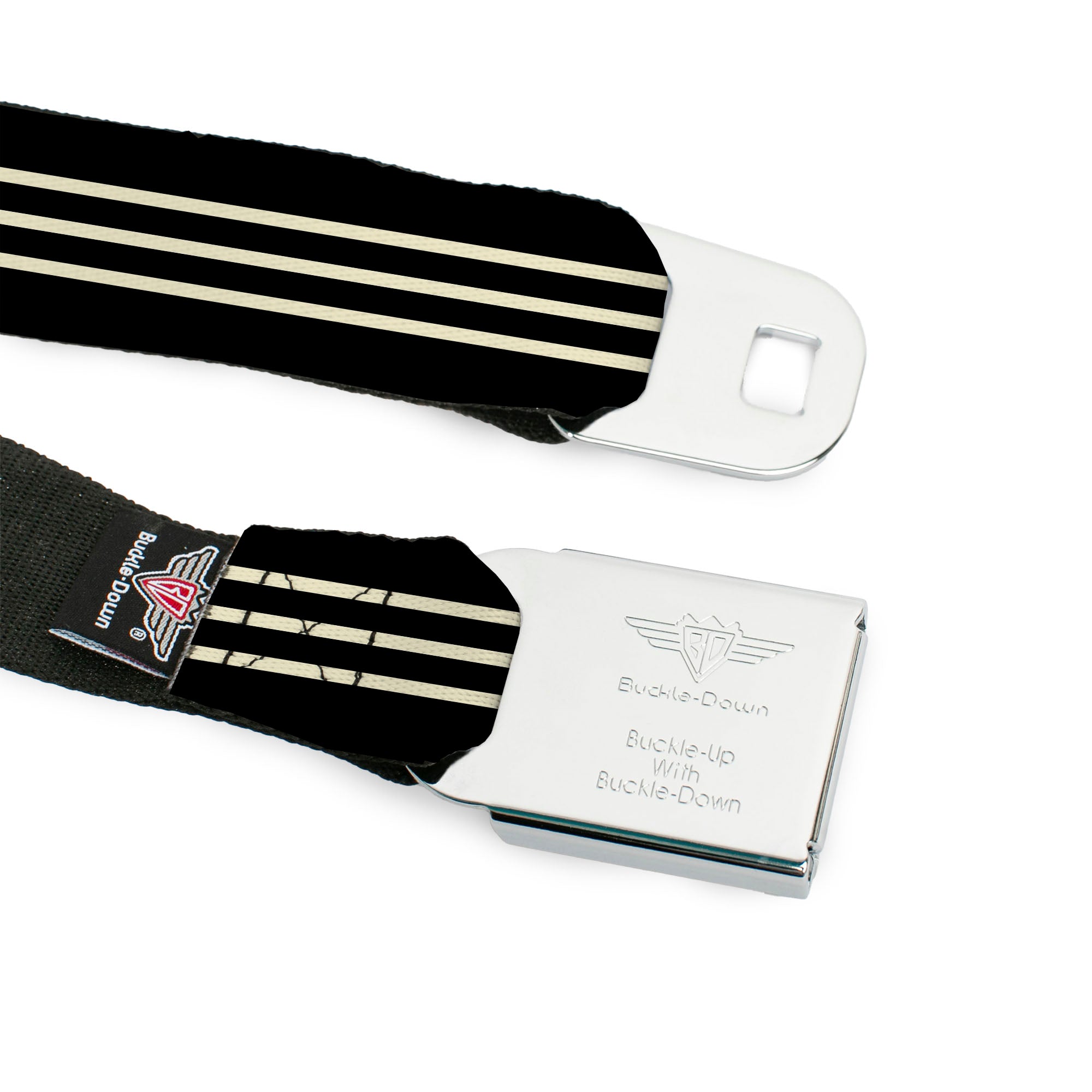 Chevy Seatbelt Belt - Vintage CHEVROLET Bowtie 3-Stripe Black/Ivory (1934 logo) Webbing Seatbelt Belts GM General Motors
