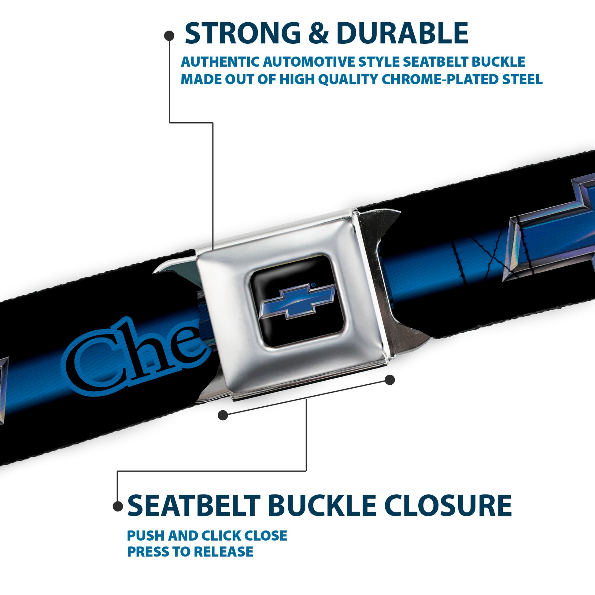 Chevrolet Horizon Bowtie Full Color Black Silver Blue Seatbelt Belt - CHEVROLET/Horizon Bowtie Ombre Black/Blue/Silver/Blue Webbing Seatbelt Belts GM General Motors