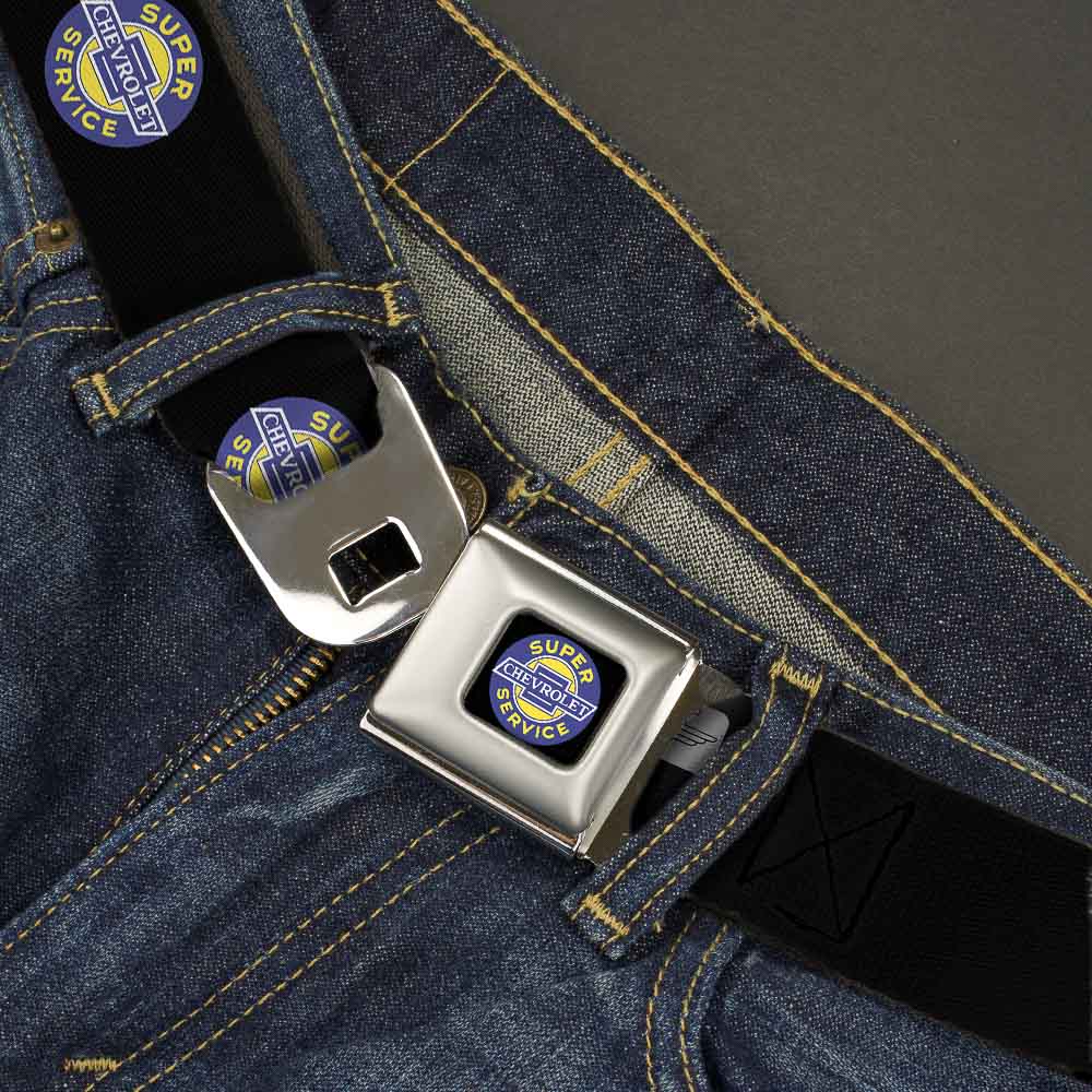 CHEVROLET SUPER SERVICE Logo Black Blue Yellow White Seatbelt Belt - CHEVROLET SUPER SERVICE Logo Black/Blue/Yellow/White Webbing Seatbelt Belts GM General Motors
