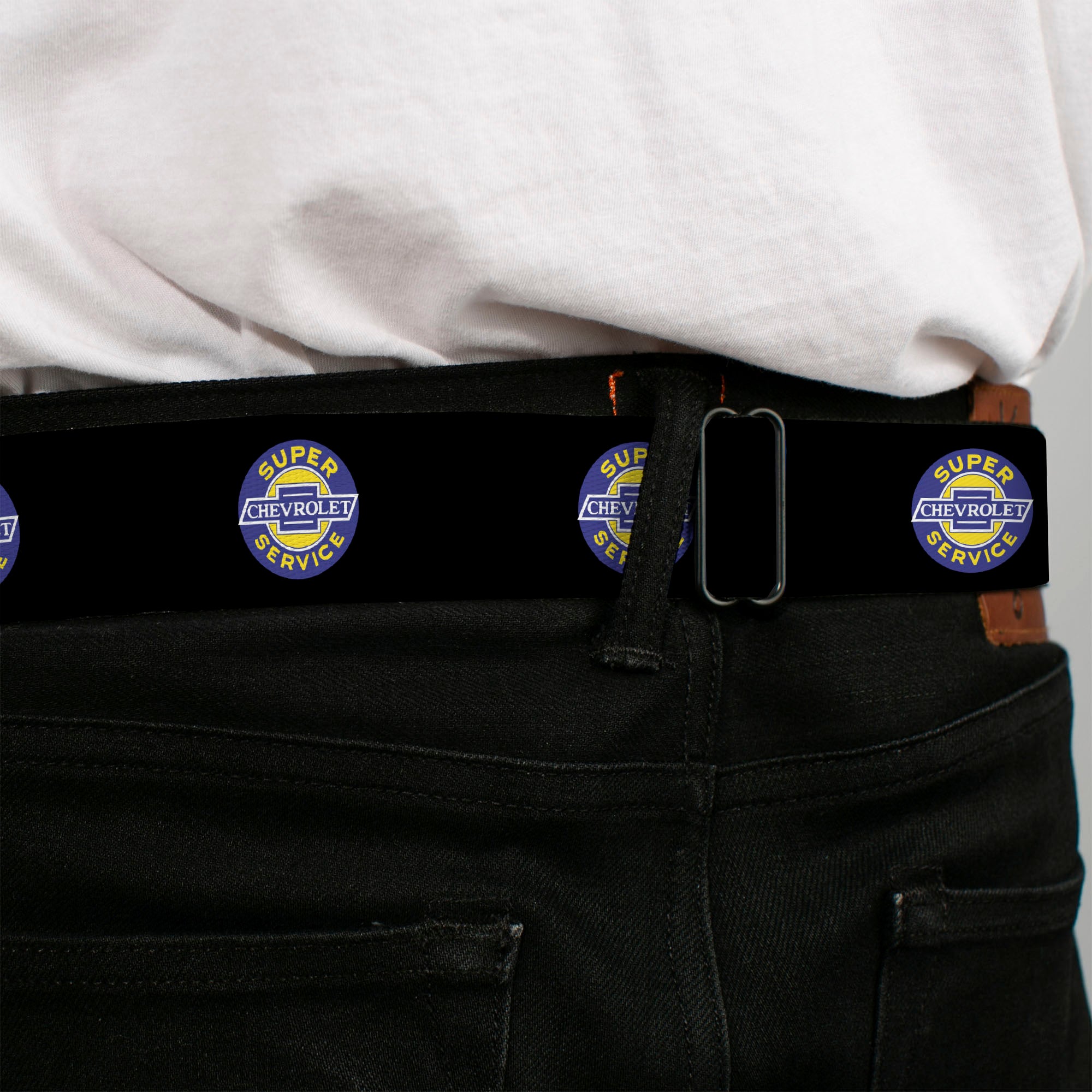 CHEVROLET SUPER SERVICE Logo Black Blue Yellow White Seatbelt Belt - CHEVROLET SUPER SERVICE Logo Black/Blue/Yellow/White Webbing Seatbelt Belts GM General Motors