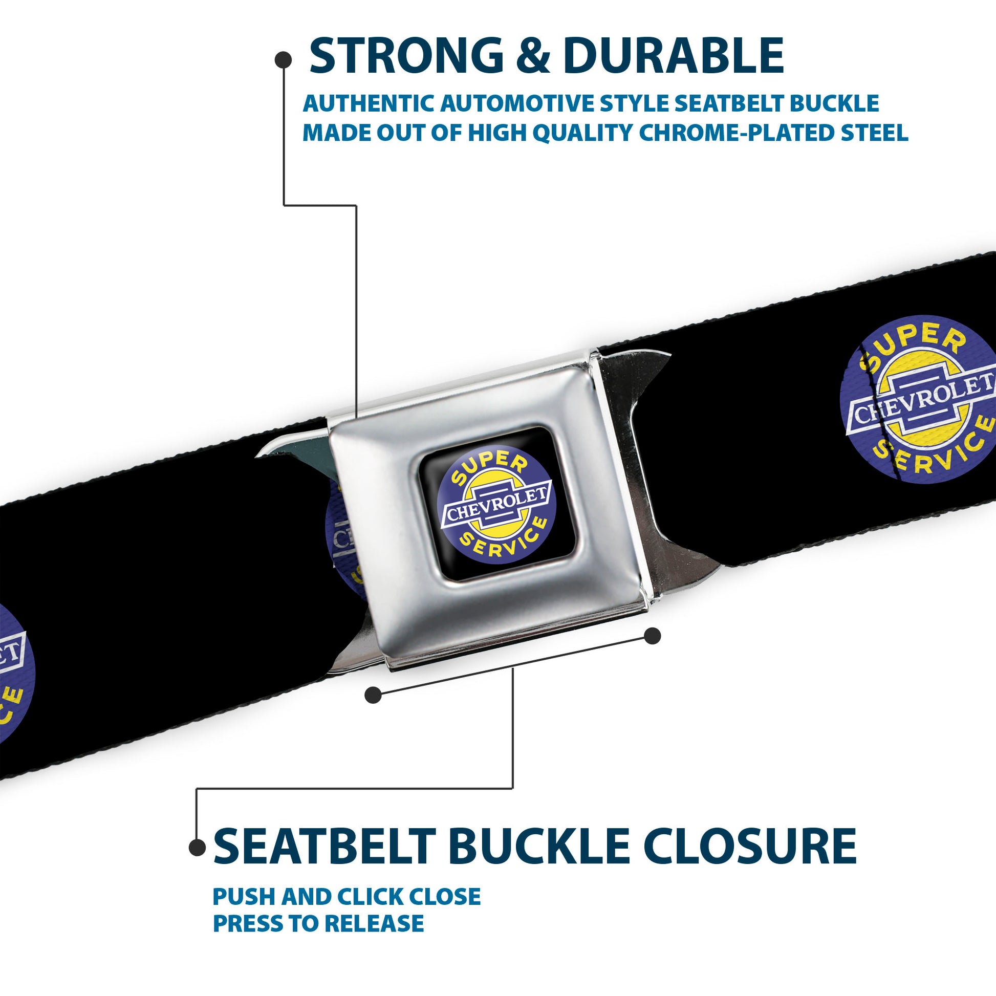 CHEVROLET SUPER SERVICE Logo Black Blue Yellow White Seatbelt Belt - CHEVROLET SUPER SERVICE Logo Black/Blue/Yellow/White Webbing Seatbelt Belts GM General Motors