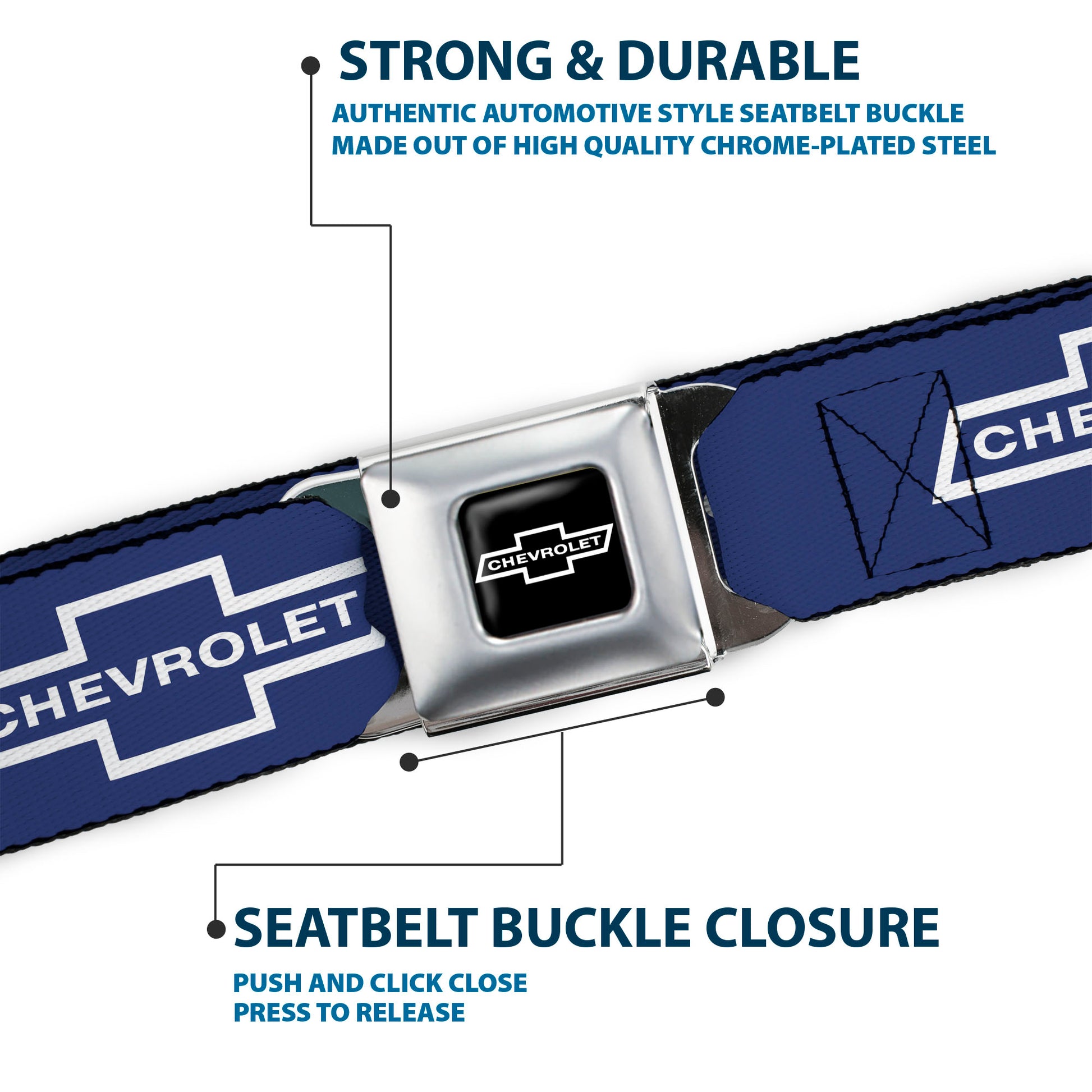 1965 CHEVROLET Bowtie Full Color Black White Seatbelt Belt - 1965 CHEVROLET Bowtie Blue/White Webbing Seatbelt Belts GM General Motors