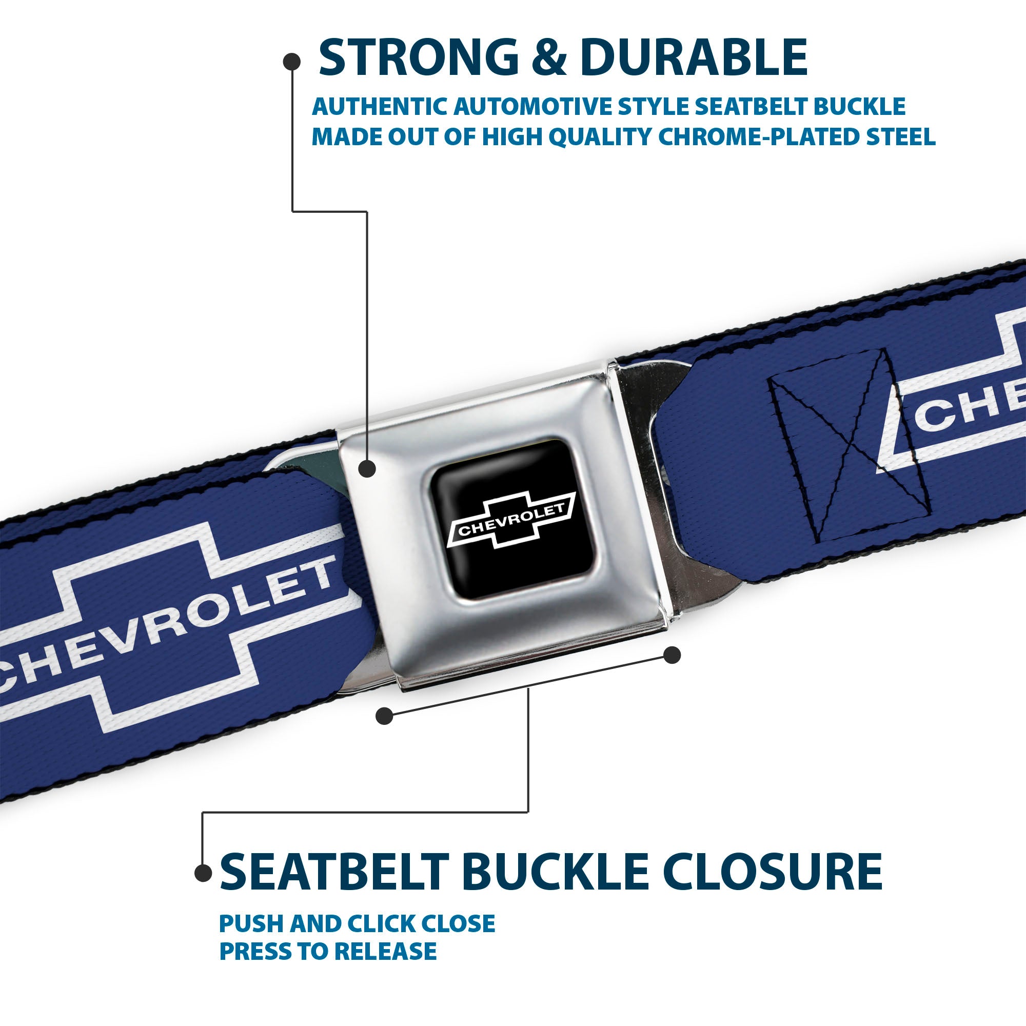 1965 CHEVROLET Bowtie Full Color Black White Seatbelt Belt - 1965 CHEVROLET Bowtie Blue/White Webbing Seatbelt Belts GM General Motors