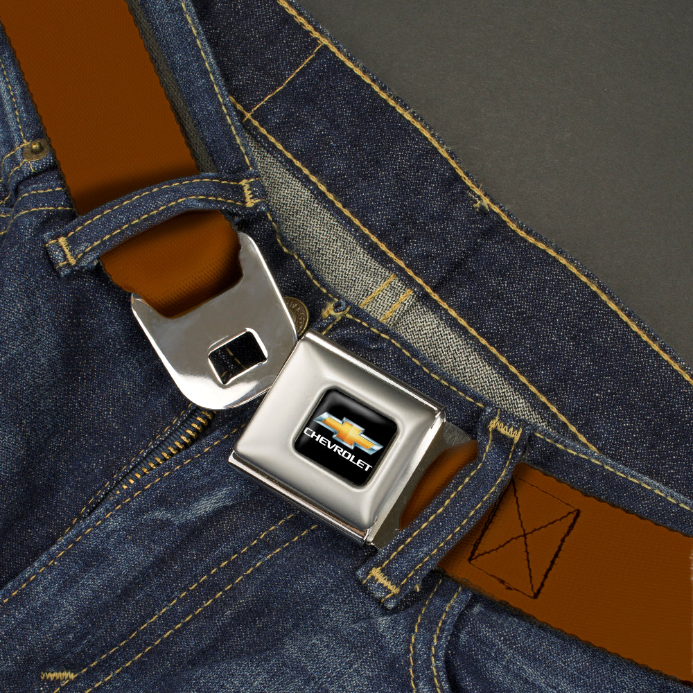 Chevy Bowtie Full Color Black/Gold Seatbelt Belt - Brown Webbing Seatbelt Belts GM General Motors