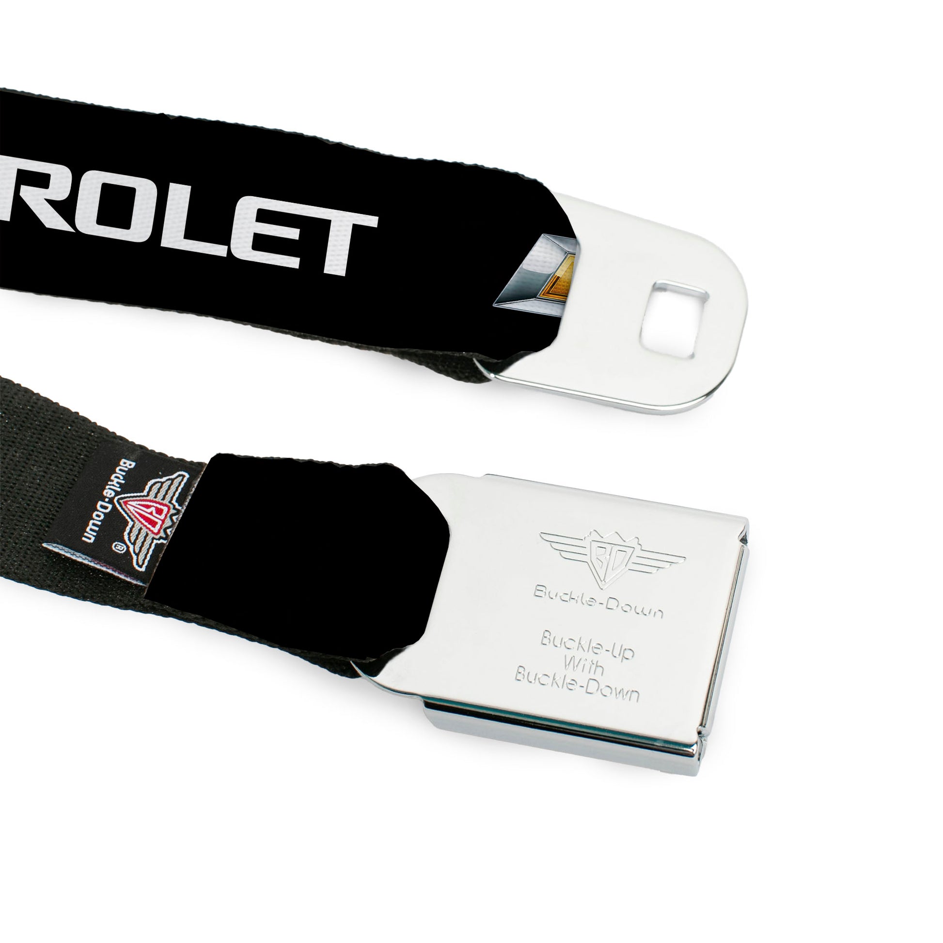 Chevy Bowtie Full Color Black Gold Seatbelt Belt - Chevy Bowtie Black/Gold Logo REPEAT Webbing Seatbelt Belts GM General Motors