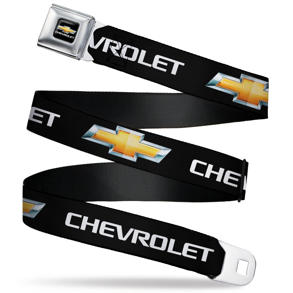 Chevy Bowtie Full Color Black Gold Seatbelt Belt - Chevy Bowtie Black/Gold Logo REPEAT Webbing Seatbelt Belts GM General Motors