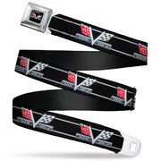 1967 Impala 396 TURBO-JET V Emblem Full Color Black Silver Red White Seatbelt Belt - 1967 Impala 396 TURBO-JET V Emblem/Stripe Black/Silver/Red/White Webbing Seatbelt Belts GM General Motors