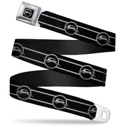 1962 Chevrolet Impala Deer Emblem Full Color Black Silver Seatbelt Belt - 1962 Chevrolet Impala Deer Emblem/Stripe Black/Silver Webbing Seatbelt Belts GM General Motors