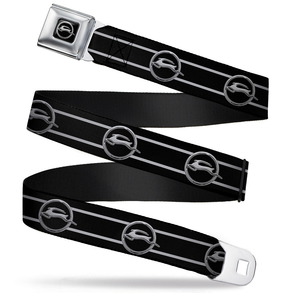 1962 Chevrolet Impala Deer Emblem Full Color Black Silver Seatbelt Belt - 1962 Chevrolet Impala Deer Emblem/Stripe Black/Silver Webbing Seatbelt Belts GM General Motors