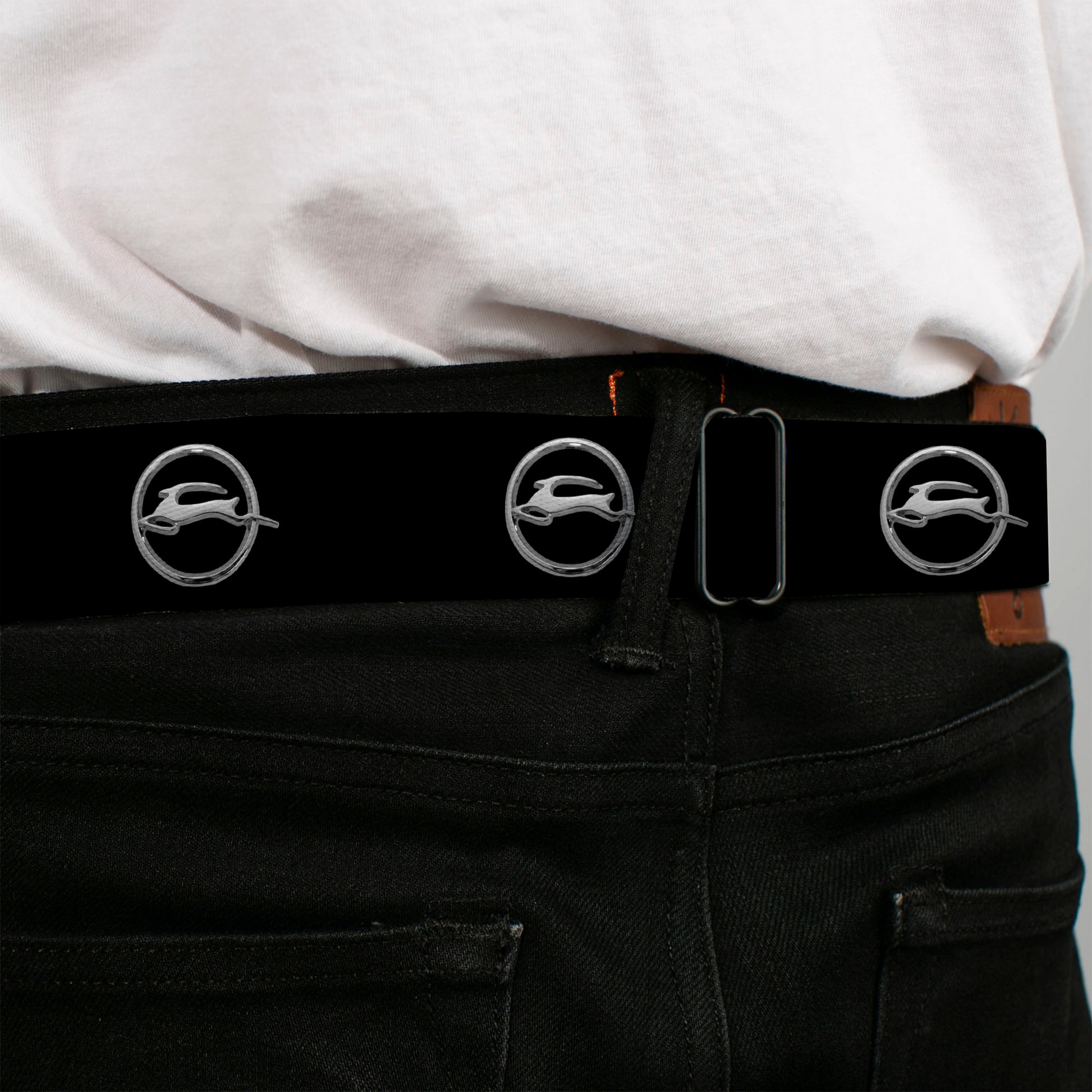 1962 Chevrolet Impala Deer Emblem Full Color Black Silver Seatbelt Belt - 1962 Chevrolet Impala Deer Emblem Black/Silver Webbing Seatbelt Belts GM General Motors