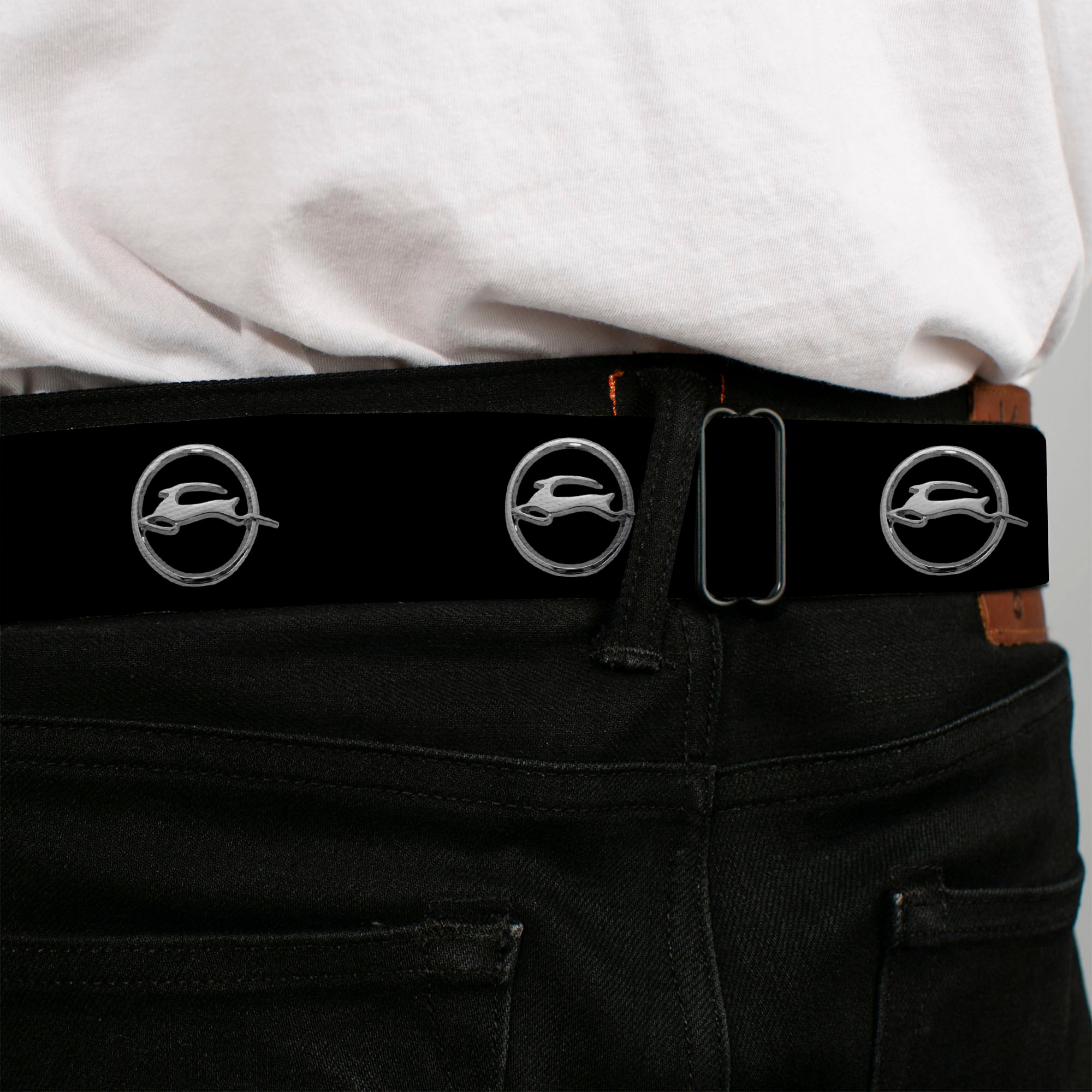 1962 Chevrolet Impala Deer Emblem Full Color Black Silver Seatbelt Belt - 1962 Chevrolet Impala Deer Emblem Black/Silver Webbing Seatbelt Belts GM General Motors