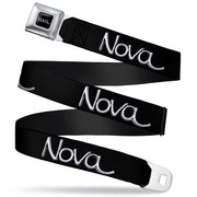 1968-72 NOVA Script Emblem Full Color Black Silver Seatbelt Belt - 1968-72 NOVA Script Emblem Black/Silver Webbing Seatbelt Belts GM General Motors
