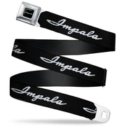 1962 IMPALA Script Emblem Full Color Black Silver Seatbelt Belt - 1962 IMPALA Script Emblem Black/Silver Webbing Seatbelt Belts GM General Motors