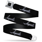 IMPALA Script Emblem Full Color Black Silver Seatbelt Belt - IMPALA Script Emblem Black/Silver Webbing Seatbelt Belts GM General Motors