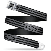 Chevy Bowtie/CHEVROLET Text Full Color Black/White Seatbelt Belt - Chevrolet Bowtie Americana Stripes Weathered Gray/Black Webbing Seatbelt Belts GM General Motors