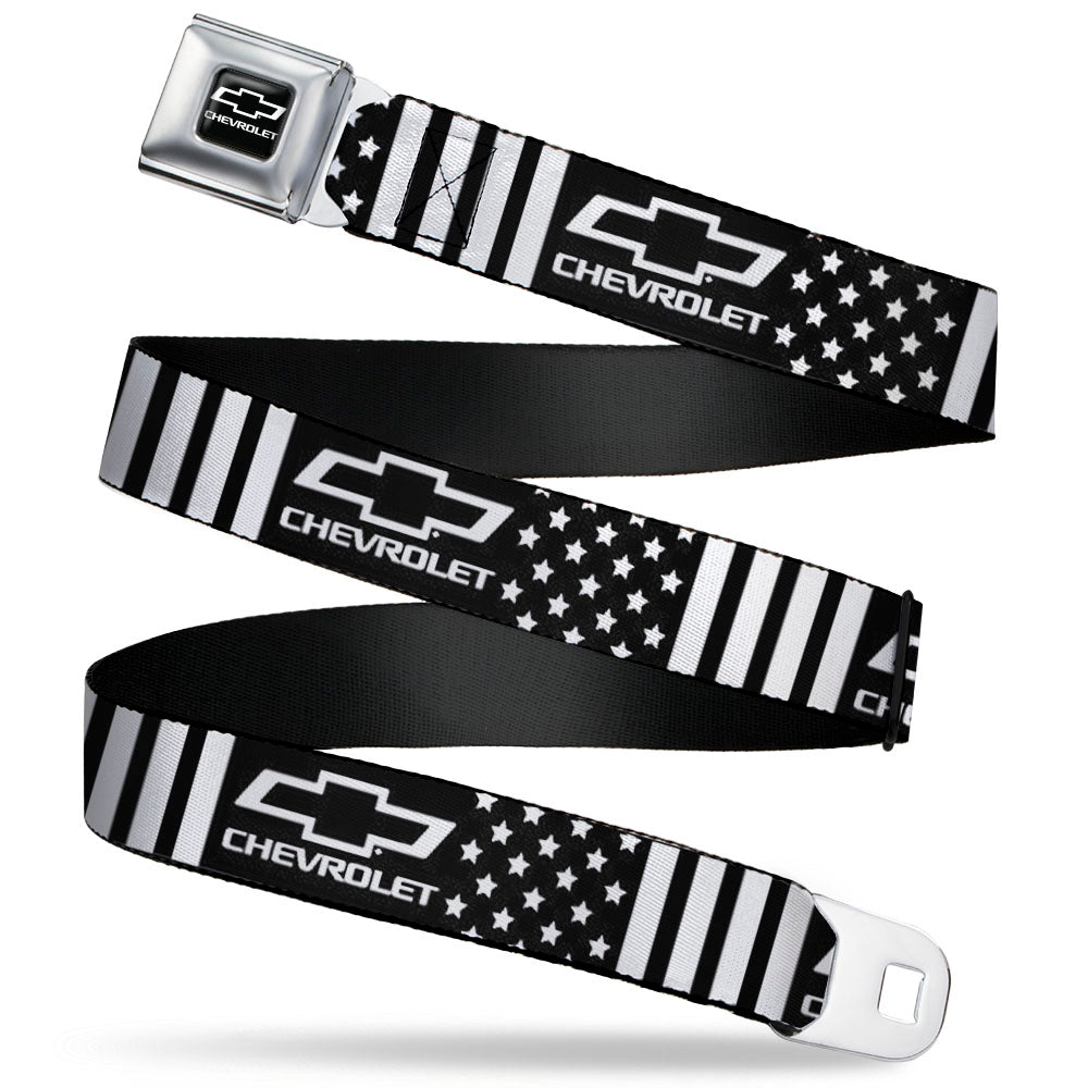 Chevy Bowtie Full Color Black/White Seatbelt Belt - CHEVROLET Bowtie Americana Stars and Stripes Black/White Webbing Seatbelt Belts GM General Motors