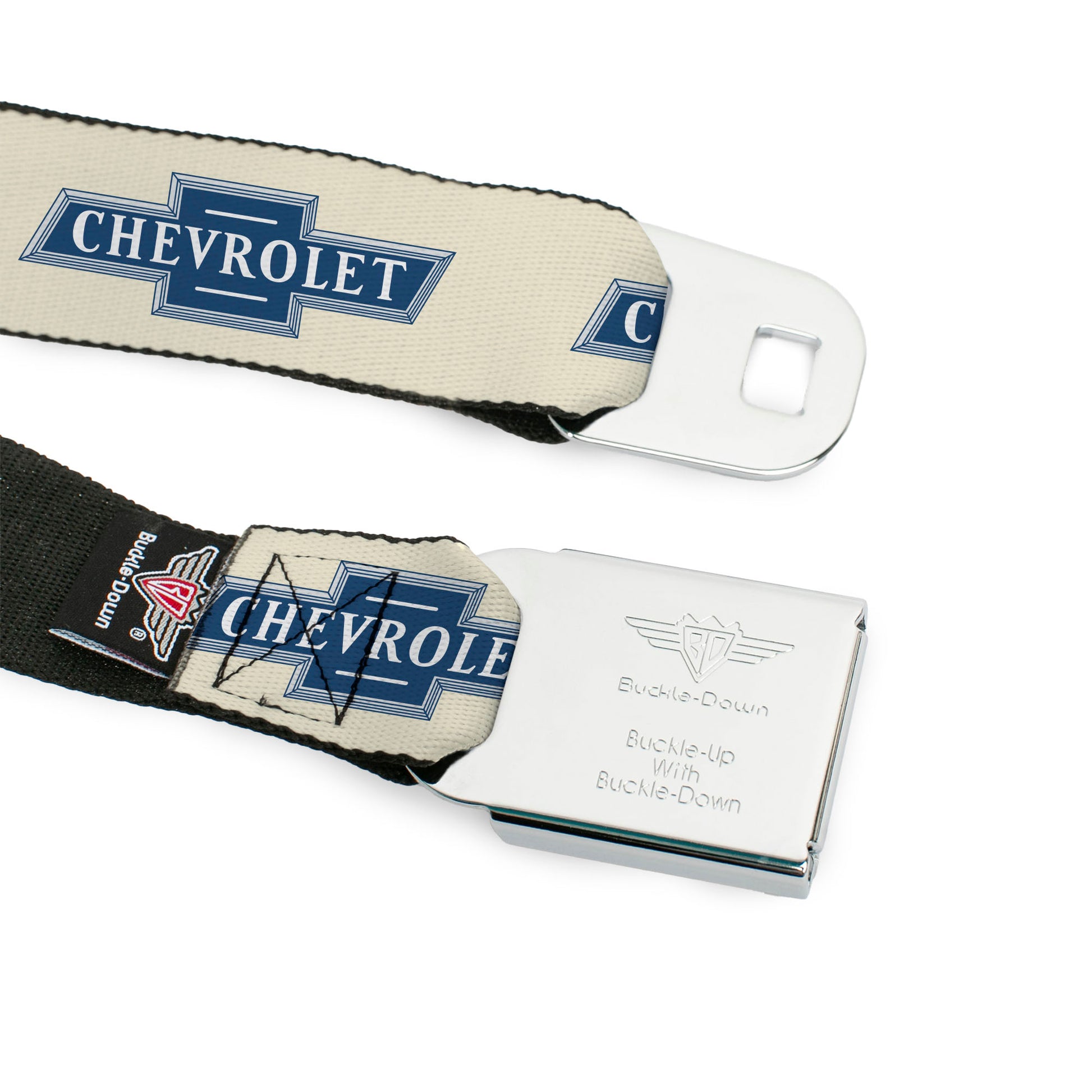 CHEVROLET 1940 Bowtie Text Logo Full Color White/Blues Seatbelt Belt - CHEVROLET 1940 Bowtie Text Logo White/Blues Webbing Seatbelt Belts GM General Motors