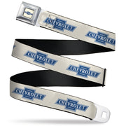 CHEVROLET 1940 Bowtie Text Logo Full Color White/Blues Seatbelt Belt - CHEVROLET 1940 Bowtie Text Logo White/Blues Webbing Seatbelt Belts GM General Motors