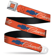 CHEVROLET Script Full Color Orange/White/Blue Seatbelt Belt - CHEVROLET Script and Bowtie Orange/White/Blue Webbing Seatbelt Belts GM General Motors