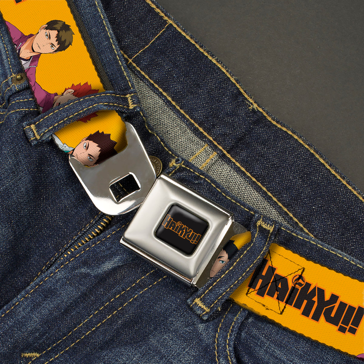 HAIKYU Title Logo Full Color Black/Orange Seatbelt Belt - HAIKYU Player Characters and Title Logo Yellow Webbing Seatbelt Belts Haikyu!!