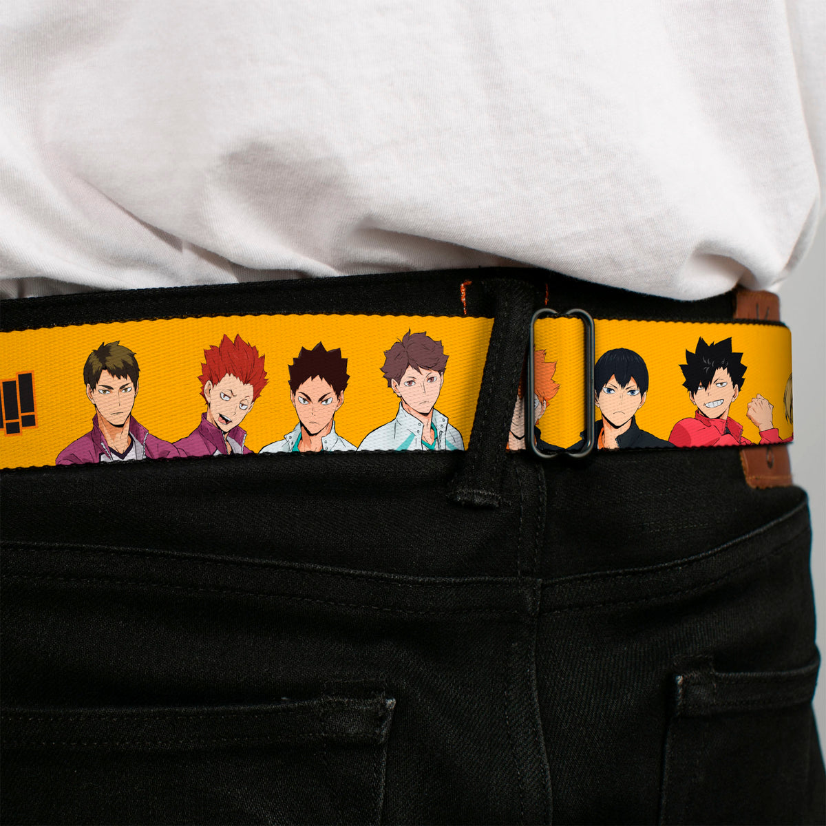 HAIKYU Title Logo Full Color Black/Orange Seatbelt Belt - HAIKYU Player Characters and Title Logo Yellow Webbing Seatbelt Belts Haikyu!!