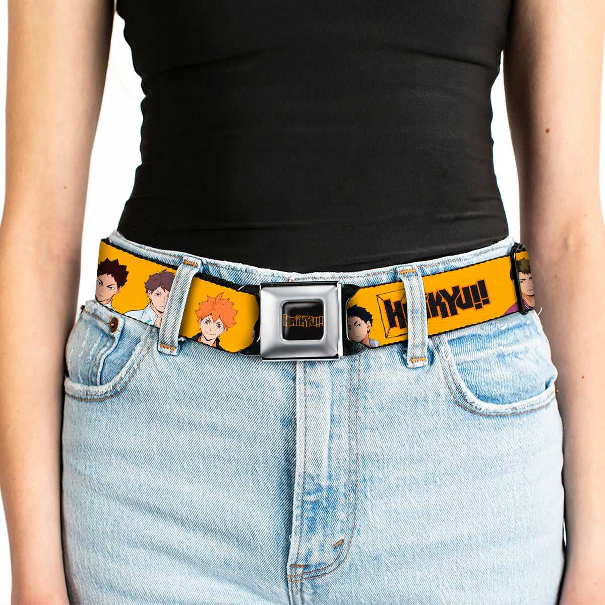 HAIKYU Title Logo Full Color Black/Orange Seatbelt Belt - HAIKYU Player Characters and Title Logo Yellow Webbing Seatbelt Belts Haikyu!!