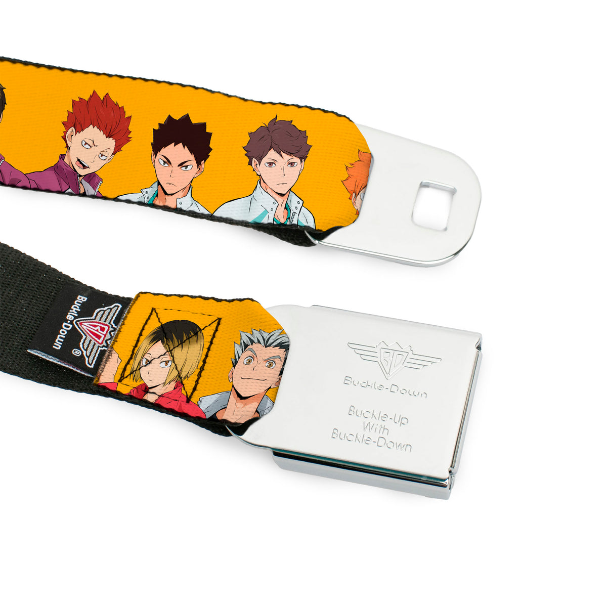 HAIKYU Title Logo Full Color Black/Orange Seatbelt Belt - HAIKYU Player Characters and Title Logo Yellow Webbing Seatbelt Belts Haikyu!!