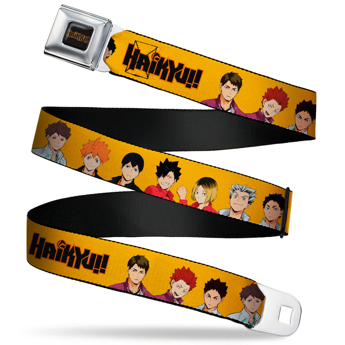 HAIKYU Title Logo Full Color Black/Orange Seatbelt Belt - HAIKYU Player Characters and Title Logo Yellow Webbing Seatbelt Belts Haikyu!!