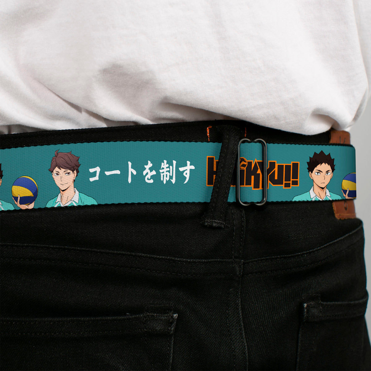 HAIKYU Title Logo Full Color Black/Orange Seatbelt Belt - HAIKYU Iwaizumi and Oikawa Control the Court Pose and Title Logo Blue Webbing Seatbelt Belts Haikyu!!